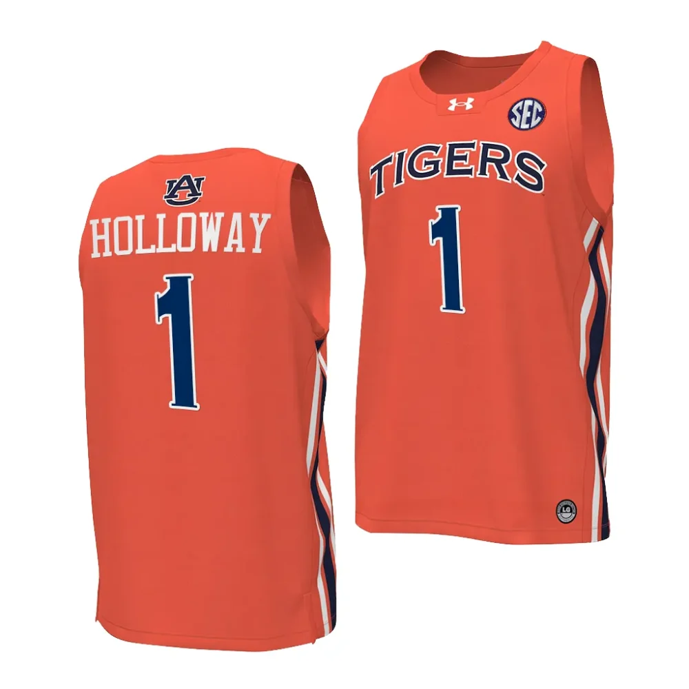 Aden Holloway Auburn Tigers Men's #1 Orange Stitched College Basketball Jersey 2412BKXW0