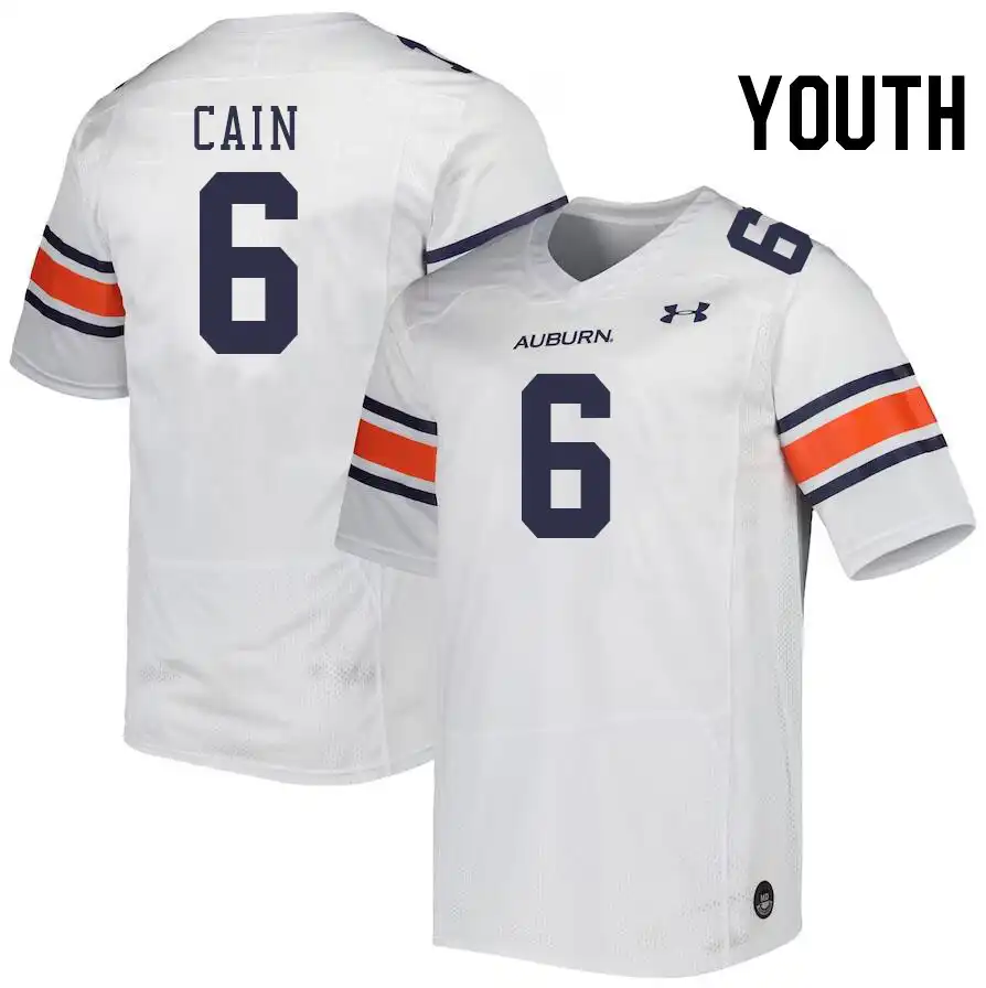 Bryce Cain Auburn Tigers Youth #6 Stitched College White Football Jersey 2412IWIV1