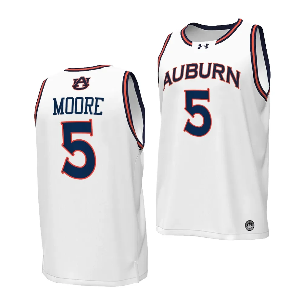 Chris Moore Auburn Tigers Men's #5 2023-24 Stitched College White Basketball Jersey 2412ZNGW6