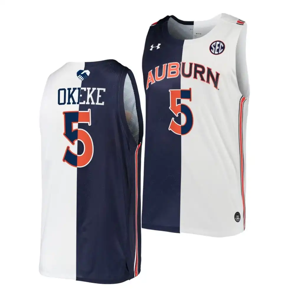 Chuma Okeke Auburn Tigers Men's #5 Split Navy Stitched College White Limited Basketball Jersey 2412NWAM1