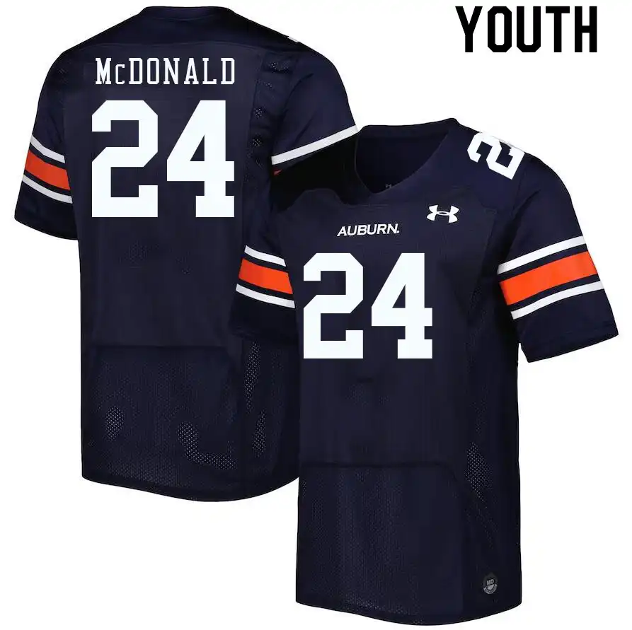 Craig McDonald Auburn Tigers Youth #24 Stitched College Navy Football Jersey 2412KYFL3