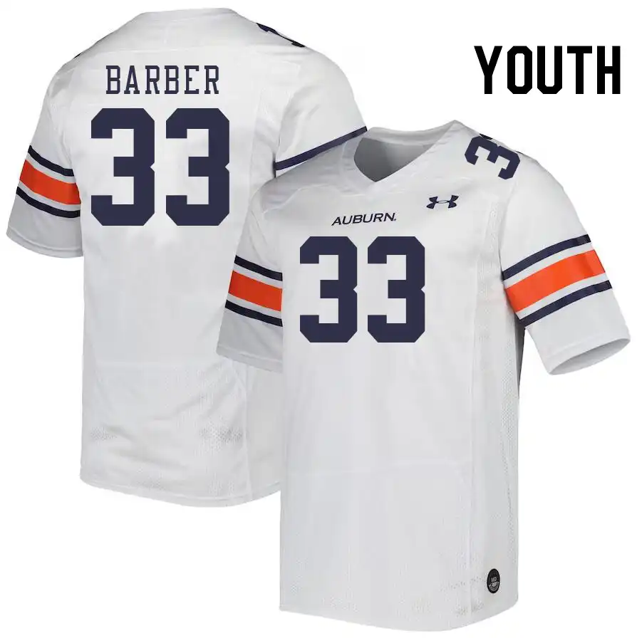 D.J. Barber Auburn Tigers Youth #33 Stitched College White Football Jersey 2412UVGC0