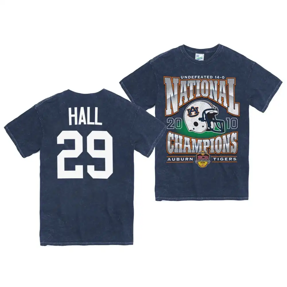 Derick Hall Auburn Tigers Men's #29 2010 National Champs Rocker Vintage Tubular Stitched College Navy Football T-Shirt 2412USLC3