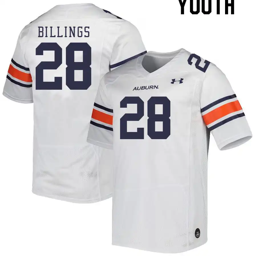 Jackson Billings Auburn Tigers Youth #28 Stitched College White Football Jersey 2412TDUN6