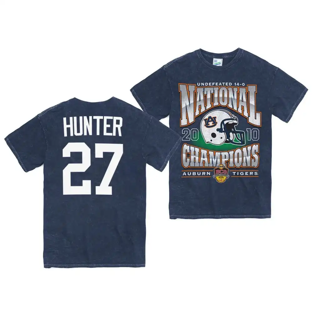 Jarquez Hunter Auburn Tigers Men's #27 2010 National Champs Rocker Vintage Tubular Stitched College Navy Football T-Shirt 2412BEDE5