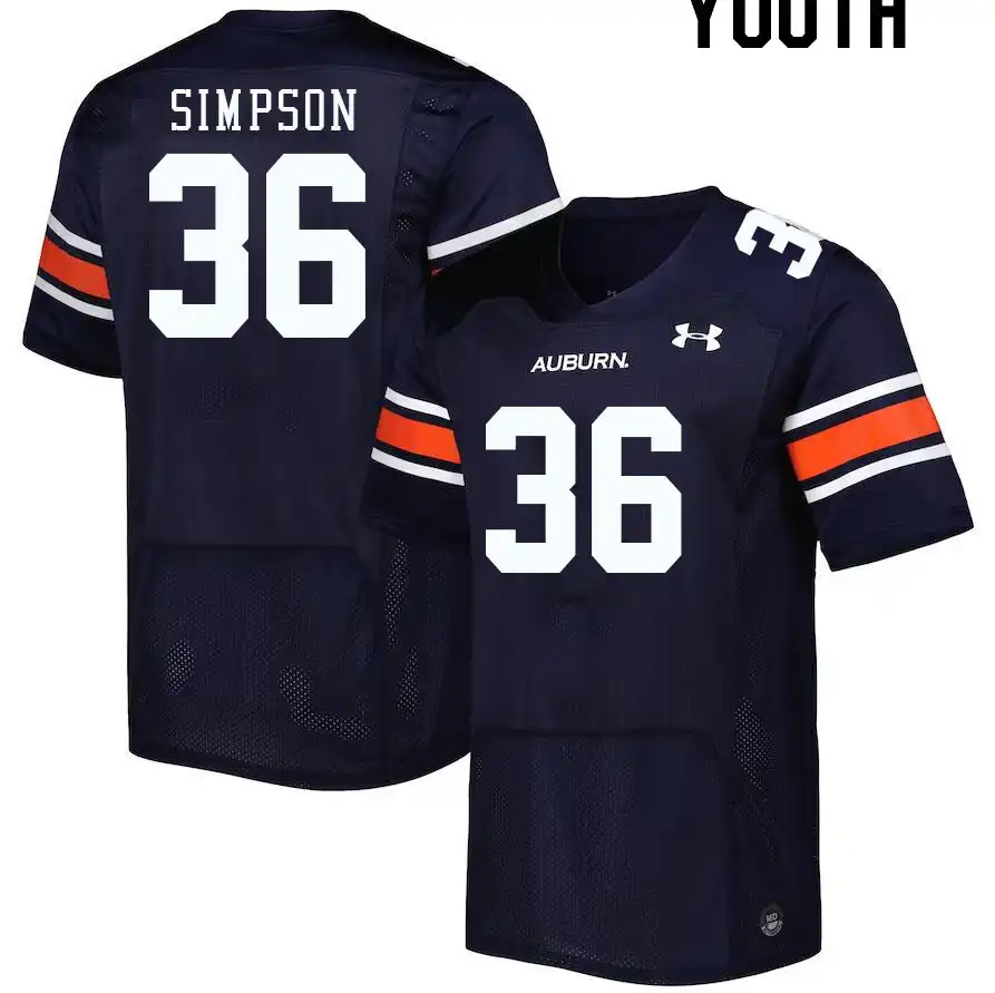 Jaylin Simpson Auburn Tigers Youth #36 Stitched College Navy Football Jersey 2412KWPH8