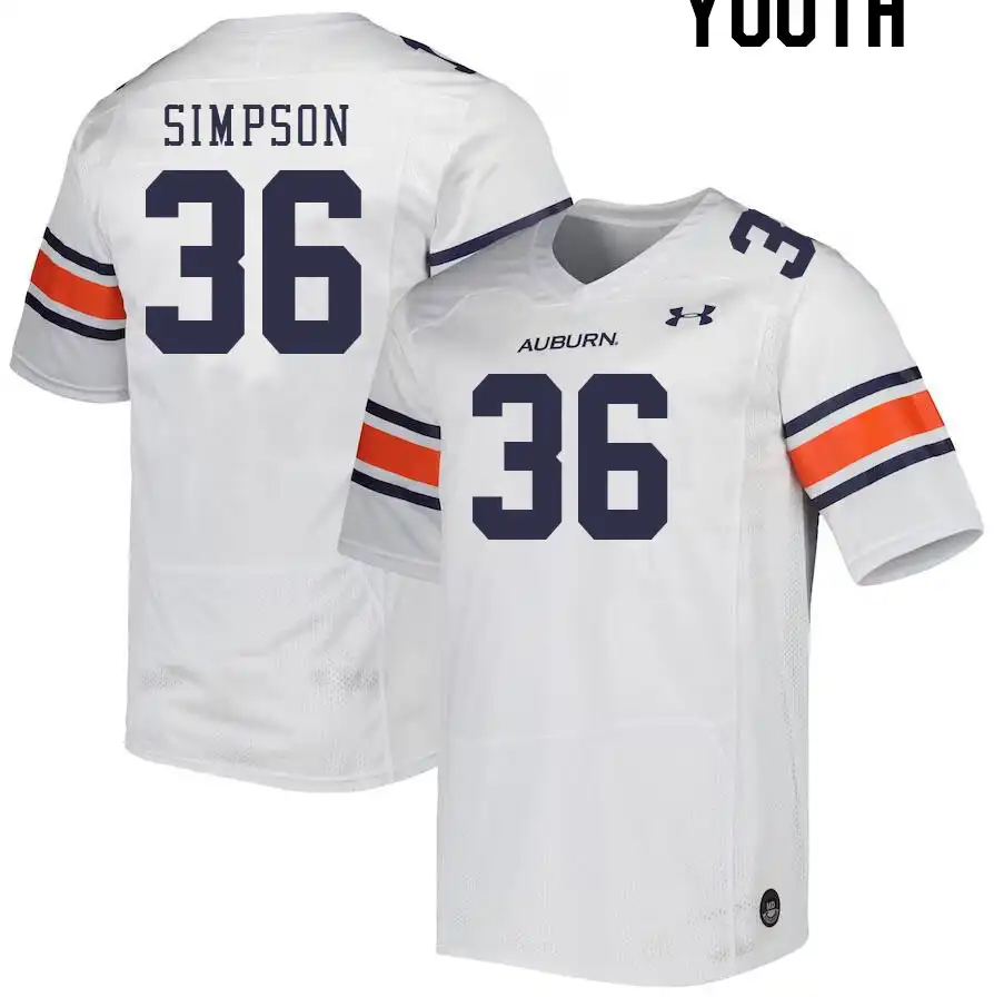 Jaylin Simpson Auburn Tigers Youth #36 Stitched College White Football Jersey 2412JZVP4