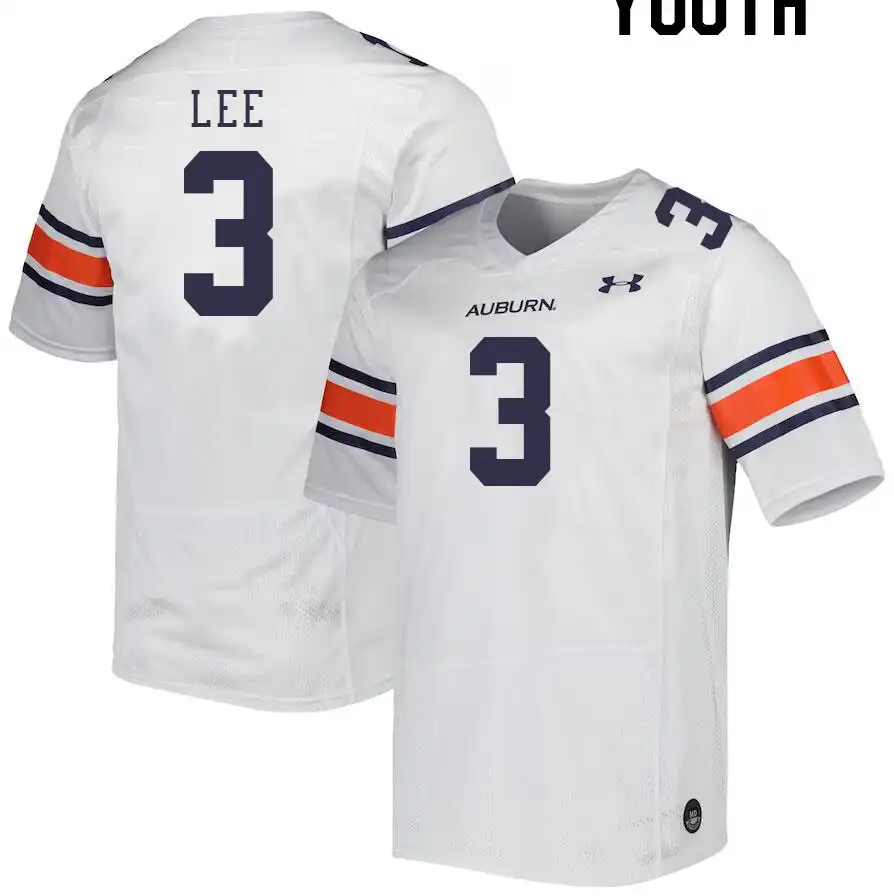 Kayin Lee Auburn Tigers Youth #3 Stitched College White Football Jersey 2412GGMI0