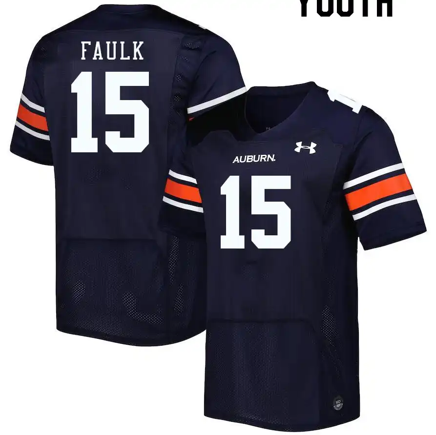 Keldric Faulk Auburn Tigers Youth #15 Stitched College Navy Football Jersey 2412KXZK7