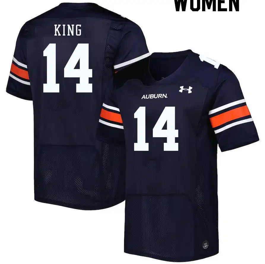 Landen King Auburn Tigers Women's #14 Stitched College Navy Football Jersey 2412EZZE7