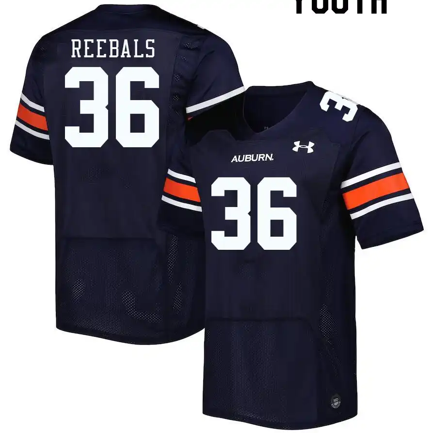 Luke Reebals Auburn Tigers Youth #36 Stitched College Navy Football Jersey 2412XQQF2