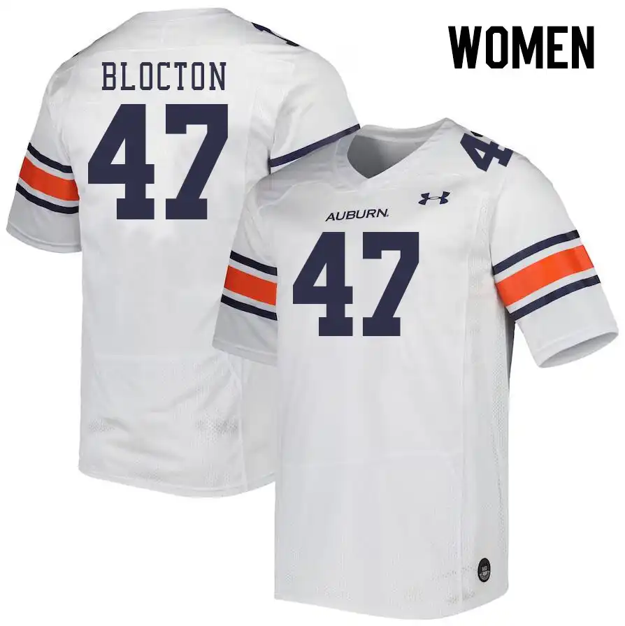 Malik Blocton Auburn Tigers Women's #47 Stitched College White Football Jersey 2412KMRH0