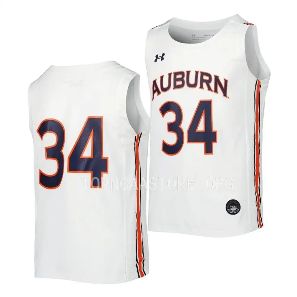 Number Auburn Tigers Youth #34 Icon Stitched College White Basketball Jersey 2412JHKO5