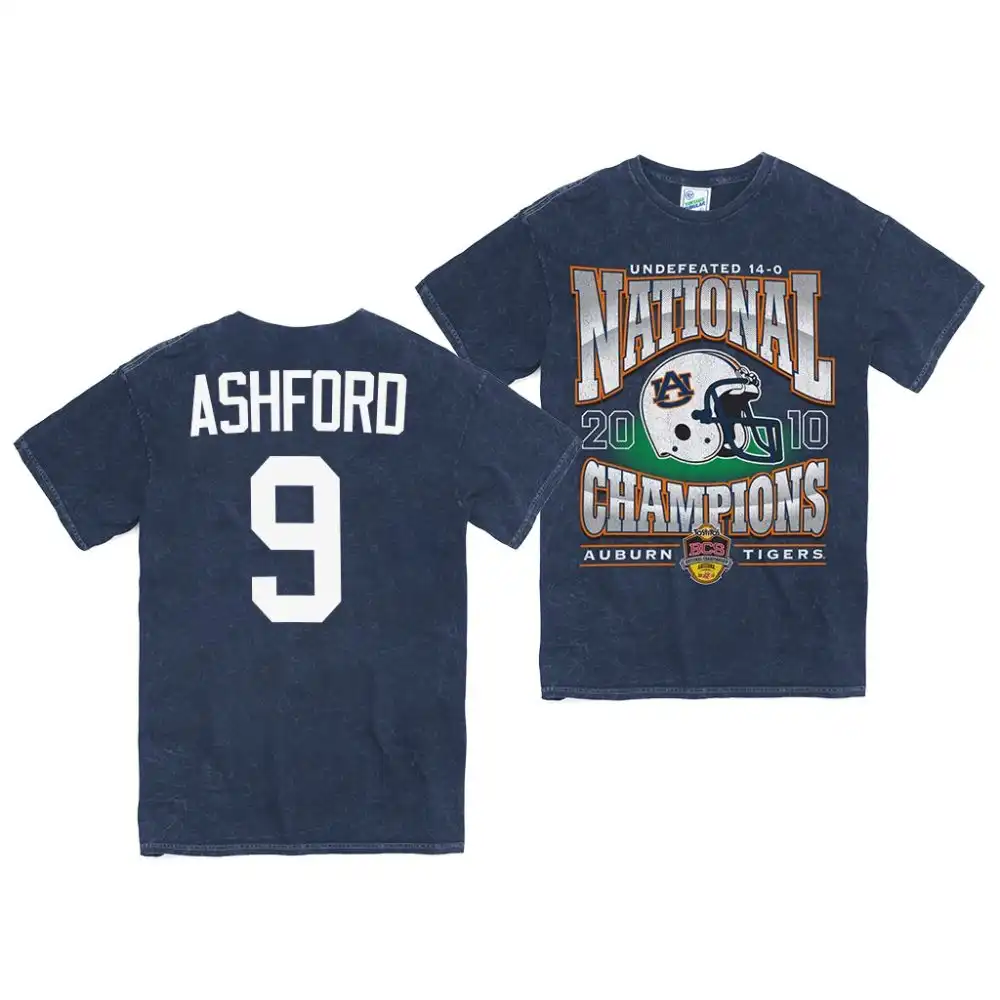 Robby Ashford Auburn Tigers Men's #9 2010 National Champs Rocker Vintage Tubular Stitched College Navy Football T-Shirt 2412FVNX0